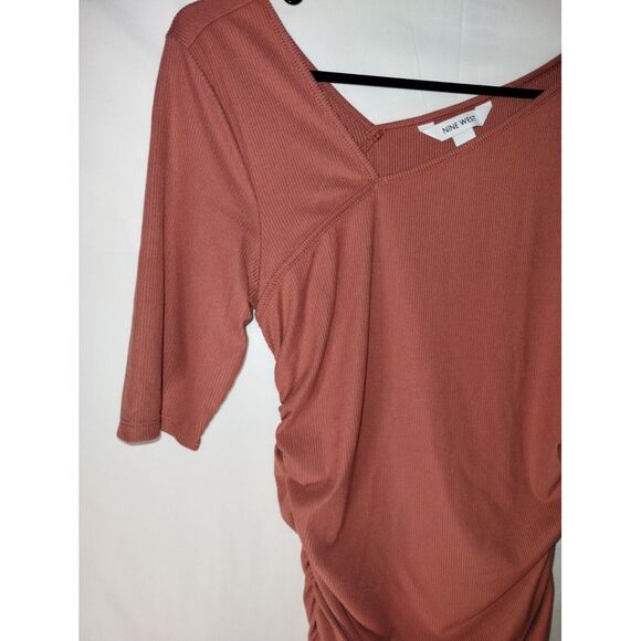 NWT Nine West Women's Mauve Rib Ruched Elbow Sleeve Top Size Small - Picture 2 of 8
